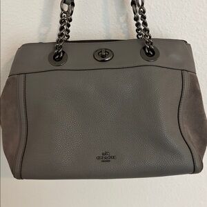 Coach Leather and Suede Shoulder Bag in Dove Gray with Gun Metal Hardware